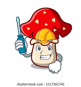 Automotive amanita mushroom mascot cartoon