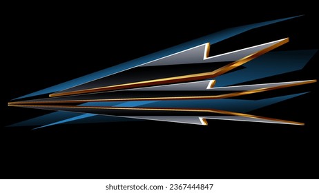 Automotive art geometric stripe sticker. Truck or car or vehicle abstract stripes. Sharp spear of golden black triangle lines.