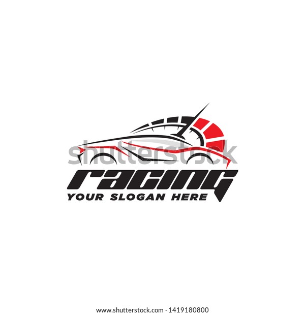 Automotive auto racing car logo template vector\
with speedometer\
element
