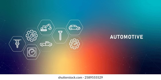 Automotive automobile motorized car-related vehicle transport gradient header modern technology vehicle mechanic machine repair engine service icon design illustration