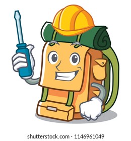 Automotive backpack mascot cartoon style