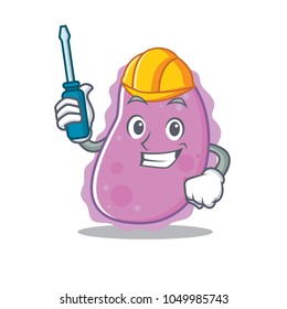 Automotive bacteria mascot cartoon style