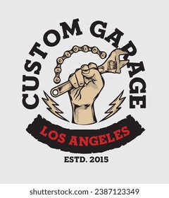 Automotive Badge Hand with Wrench Illustration for Logo, T shirt Design and Others
