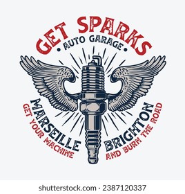 Automotive Badge Spark Plug Wings Illustration for Logo, T shirt Design and Others