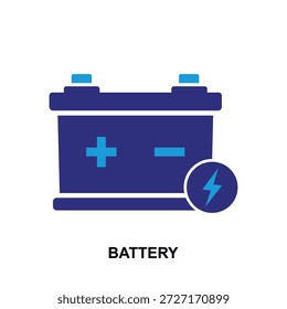 Ilustração plana do vetor de armazenamento da bateria automotiva com sinais positivos de adição e negativos de subtração para manutenção de energia e fornecimento de energia