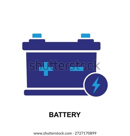 Automotive battery storage vector flat illustration with positive plus and negative minus signs for power maintenance and energy supply