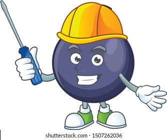 Automotive blackcurrant cartoon mascot on white background