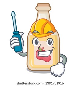 Automotive bottle apple cider above cartoon table