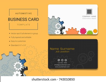 Automotive business name card design template, Simple style also modern and elegant with abstract gears machine background, It's fully layered and editable, Easy to customize it to fit your needs.