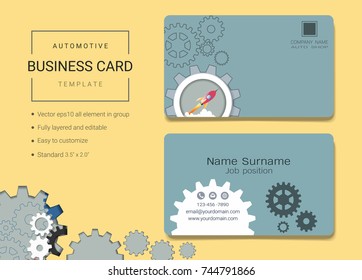 Automotive business name card design template, Simple style also modern and elegant with abstract gears machine background, It's fully layered and editable, Easy to customize it to fit your needs.