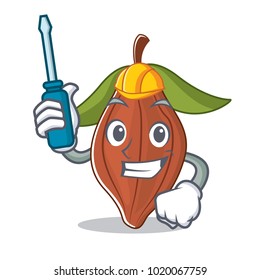 Automotive cacao bean mascot cartoon