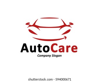 Automotive car care logo design with abstract black and red sports vehicle silhouette icon isolated on white background. Vector illustration.