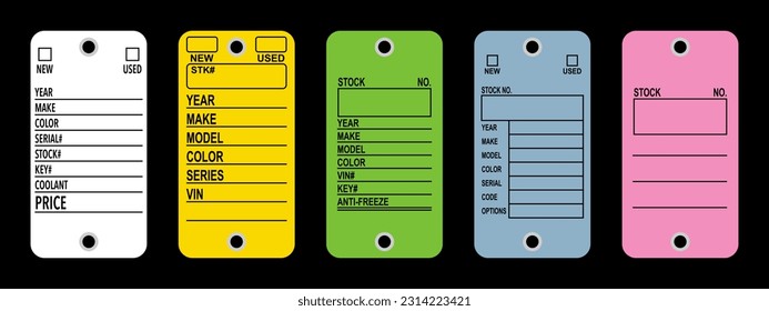Automotive car dealer key tags vector set. Five different version.
