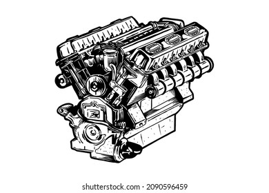 Automotive Car Engine - Vector illustration - Out line