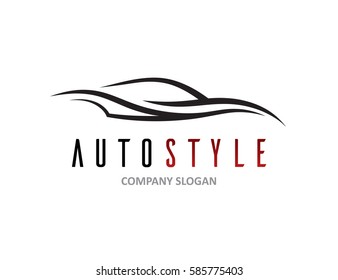 Automotive car logo design with abstract sports vehicle icon silhouette isolated on white background. Vector illustration.