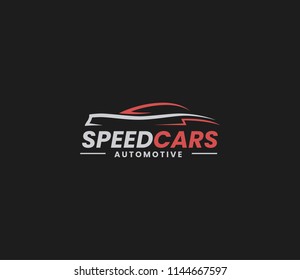 Automotive car logo design with concept sports vehicle icon silhouette on black background. Vector illustration.