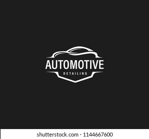 Automotive car logo design with concept sports vehicle icon silhouette on black background. Vector illustration.