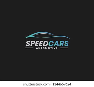 Automotive car logo design with concept sports vehicle icon silhouette on black background. Vector illustration.