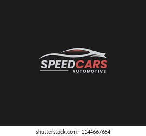 Automotive car logo design with concept sports vehicle icon silhouette on black background. Vector illustration.