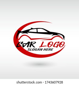 Automotive car logo design with concept sports vehicle icon silhouette on white background. Vector illustration