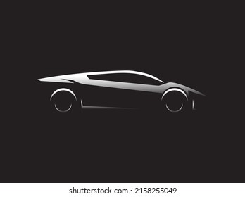 Automotive car logo design with concept sports vehicle icon silhouette on black background. Vector illustration.