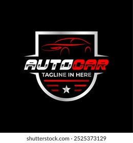 Automotive Car Logo with Shield Border. Auto Mobile Logo Template. Editable Vector