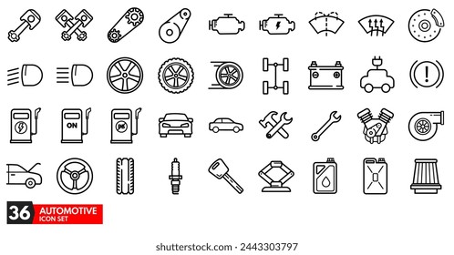 Automotive, car repair shop - set of 36 vector icons	