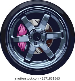 Automotive Car Rim Wheel Details Vector with Color