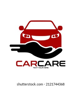 Automotive care vector logo template. This design use hand and car symbol. Suitable for transportation business.