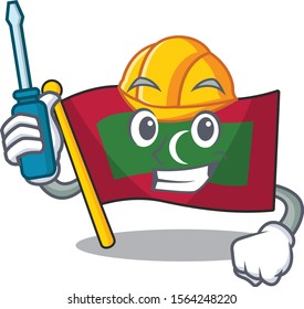 Automotive cartoon flag maldives in with mascot