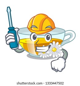 Automotive chamomile tea isolated the with mascot
