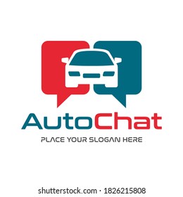 Plantilla de logotipo vectorial de chat automático. Este diseño usa el símbolo del coche. Adecuado para la conversación.
