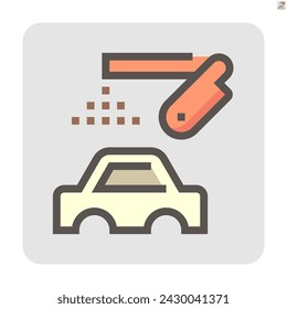 Automotive color paint, paintwork vector icon consist of body car, automated robot arm, spray paint. Assembly industry process for manufacturing, production line of auto car vehicle. 48x48 pixel.
