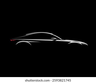 Automotive Concept Silhouette Isolated in red and Grey on Black Background Flat design