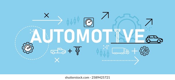 Automotive conceptual machine repair modern technology vehicle truck forklift excavator sedan pickup car transportation machine maintenance gear cogwheel engine service icon design concept