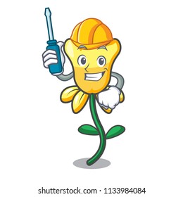 Automotive daffodil flower mascot cartoon