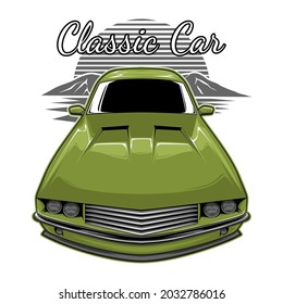 Automotive design. Classic Car Illustration with military green color isolated on white background. Perfect for cloth or sticker.