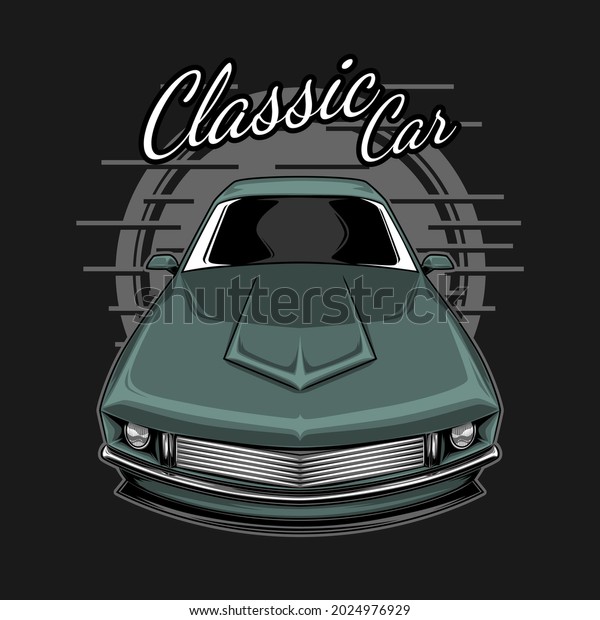 Automotive design. Classic Car Illustration with\
military green color isolated on dark grey background. Perfect for\
cloth or sticker.