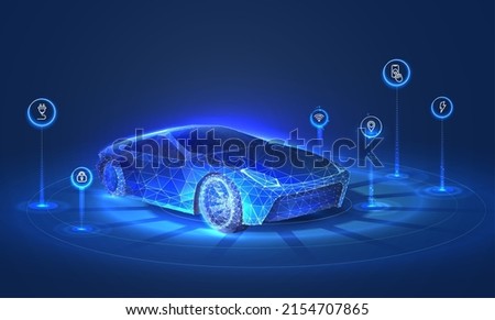 Automotive diagnostics in digital futuristic style. ?oncept for auto future or the development of innovations and technologies in vehicles. Vector illustration with light effect and neon