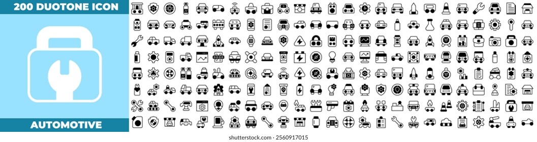 Automotive Duotone Editable Icons set. Vector illustration in modern thin duotone style of automotive icons: Spare Component, Replacement Part, Auto Spare, Car Part, Vehicle Component, etc