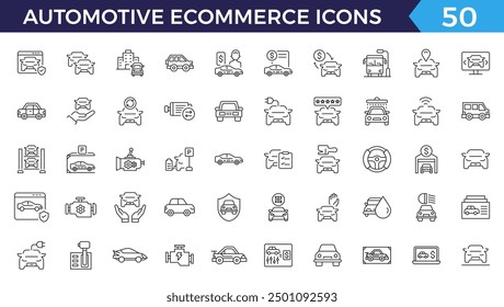 Automotive eCommerce web line icon. Vehicle Parts, Elite Garage, Automotive Tools, Auto Care, Car Electronics, Vehicle Maintenance.