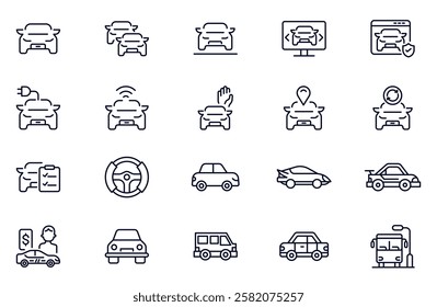 Automotive ECommerce web line icon set. Vehicle Parts, Elite Garage, Automotive Tools, Auto Care, Car Electronics, Vehicle Maintenance.