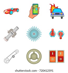Automotive electronics icons set. Cartoon set of 9 automotive electronics vector icons for web isolated on white background