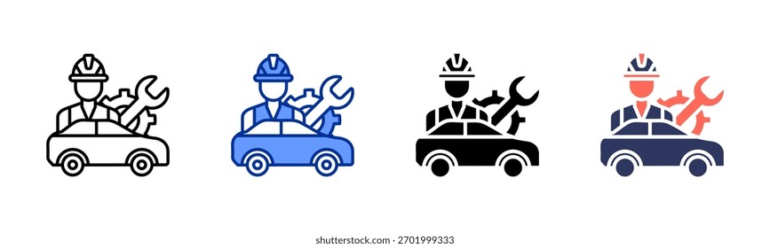 Ícone de engenheiro automotivo definir coleção de vários estilos