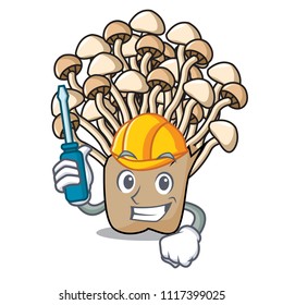 Automotive enoki mushroom mascot cartoon