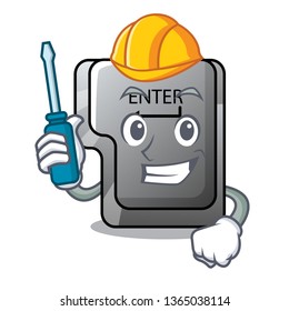 Automotive enter button installed on computer cartoon