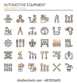 Automotive Equipments , Thin Line and Pixel Perfect Icons
