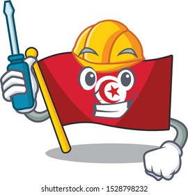 Automotive flag tunisia character isolated with cartoon