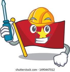Automotive flag vietnam above wooden table cartoon