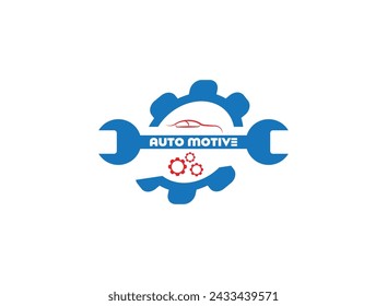 automotive garage logo Combination of automobile tools, gears, pistons, and wrench.